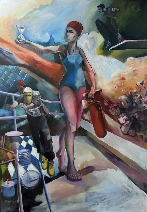 avalanche, oil on canvas, 210 × 145 cm, 2019 – Fawzy Elemrany