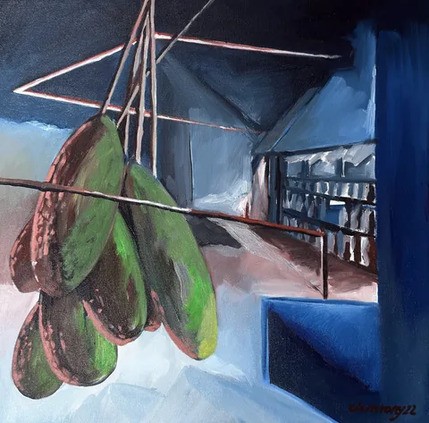 early harvest, oil on canvas, 50 × 50 cm, 2022 – Fawzy Elemrany