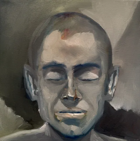 faces series 3, oil on canvas, 30 × 30 cm, 2024 – Fawzy Elemrany