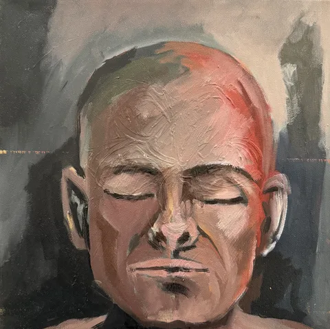 faces series 6, oil on canvas, 30 × 30 cm, 2024 – Fawzy Elemrany