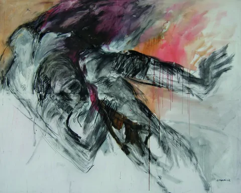 Fallen Angel, Chalk, ink and acrylic on canvas, 160 × 200 cm, 2002 – Fawzy Elemrany