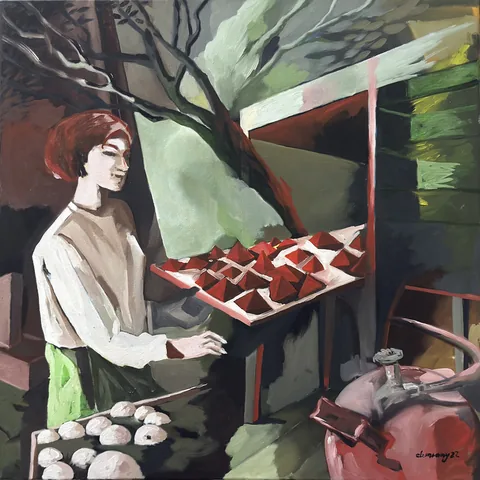 the baker, oil on canvas, 80 × 80 cm, 2022 – Fawzy Elemrany