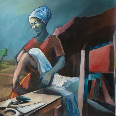 the carpenter, oil on canvas, 90 × 90 cm, 2020 – Fawzy Elemrany