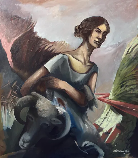 the catcher, oil on canvas, 90 × 103 cm, 2020 – Fawzy Elemrany