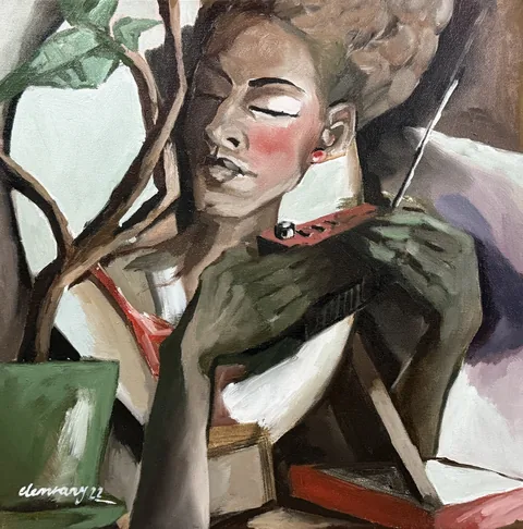 the listener, oil on canvas, 40 × 40 cm, 2022 – Fawzy Elemrany
