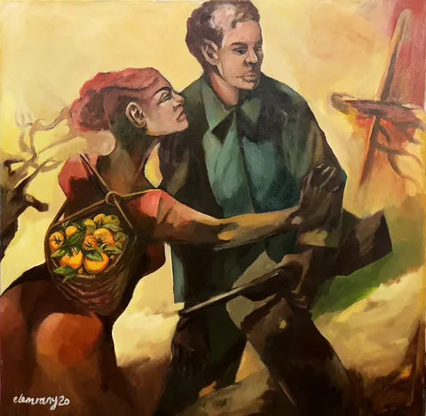 the return, oil on canvas, 90 × 90 cm, 2020 – Fawzy Elemrany