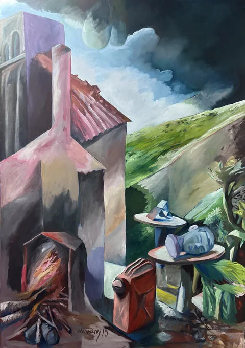 the storm, oil on canvas, 210 × 145 cm, 2019 – Fawzy Elemrany